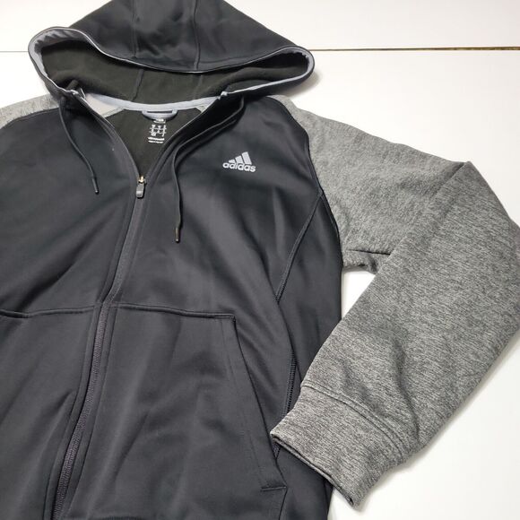 Adidas Sweater Women Medium Jacket Black Grey Climant Warm ColorBlock Sweatshirt - Picture 2 of 12